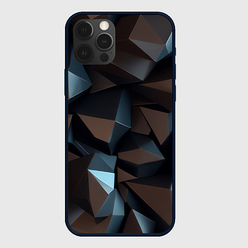 Чехол iPhone 12 Pro Max Черная геометрическая абстракция - объемные грани / 3D-Черный – фото 1
