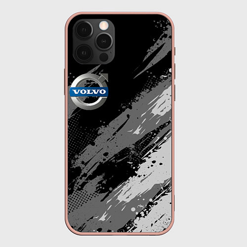 Чехол iPhone 12 Pro Max Volvo - монохромный серый / 3D-Светло-розовый – фото 1