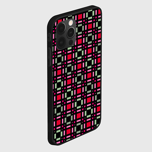 Чехол iPhone 12 Pro Max Красно-черный зеленый геометрический узор / 3D-Черный – фото 2