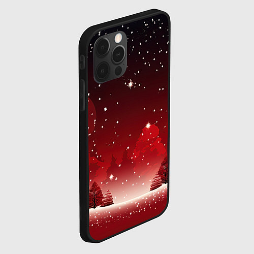 Чехол iPhone 12 Pro Max Зимний берег реки с деревьями и льдом / 3D-Черный – фото 2