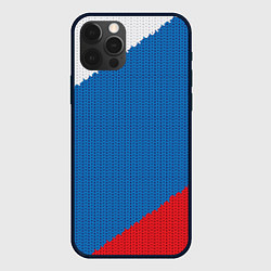 Чехол для iPhone 12 Pro Max Белый синий красный вязаный фон, цвет: 3D-черный