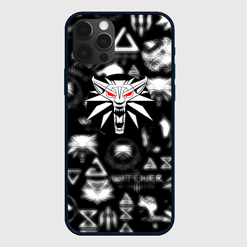 Чехол iPhone 12 Pro Max Ведьмак логотипы серые / 3D-Черный – фото 1