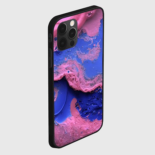 Чехол iPhone 12 Pro Max Розовая пена на синей краске / 3D-Черный – фото 2