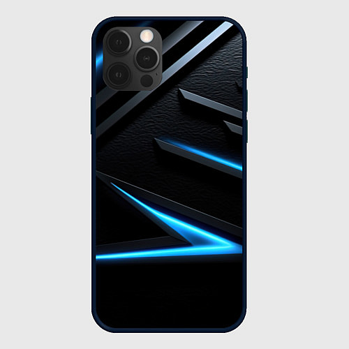 Чехол iPhone 12 Pro Max Черный и синий фон с абстракцией / 3D-Черный – фото 1