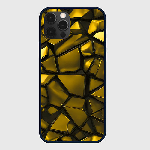 Чехол iPhone 12 Pro Max Золотые хромированные осколки / 3D-Черный – фото 1