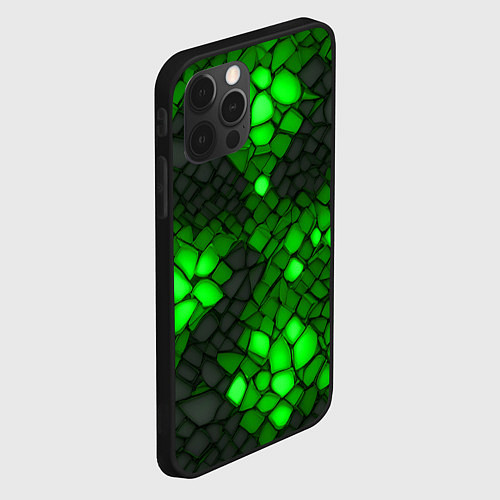 Чехол iPhone 12 Pro Max Зелёный трескающийся камень / 3D-Черный – фото 2