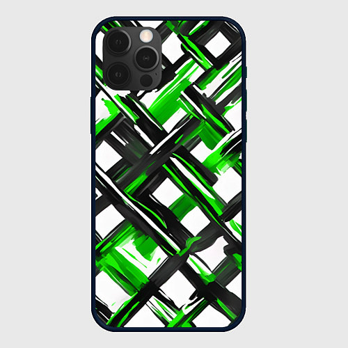 Чехол iPhone 12 Pro Max Зелёные и чёрные мазки / 3D-Черный – фото 1