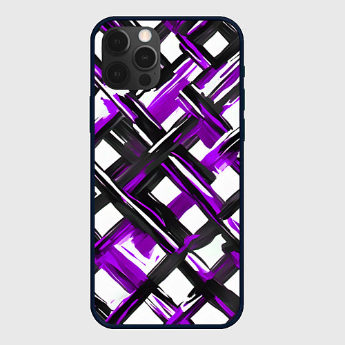 Чехол iPhone 12 Pro Max Фиолетовые и чёрные мазки / 3D-Черный – фото 1