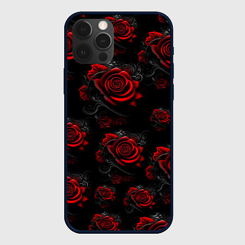 Чехол iPhone 12 Pro Max Красные розы цветы / 3D-Черный – фото 1