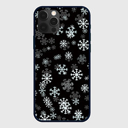 Чехол для iPhone 12 Pro Max Снежинки белые на черном, цвет: 3D-черный
