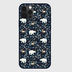 Чехол для iPhone 12 Pro Max Акварельные медведи и олени, цвет: 3D-черный