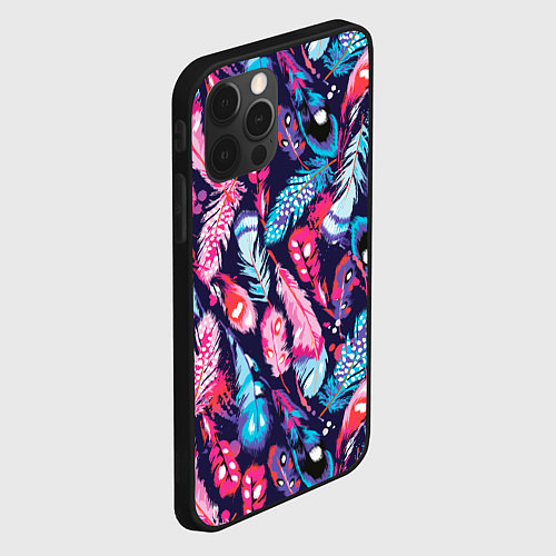 Чехол iPhone 12 Pro Max Экзотические перья разноцветные / 3D-Черный – фото 2