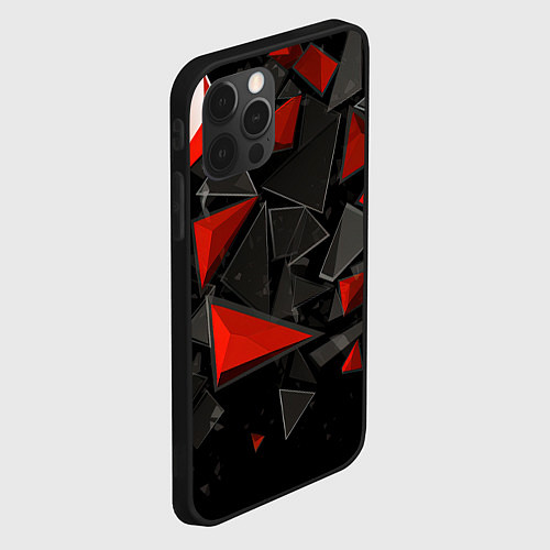 Чехол iPhone 12 Pro Max Черные и красные треугольные частицы / 3D-Черный – фото 2
