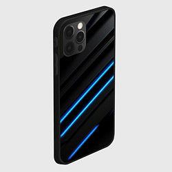 Чехол для iPhone 12 Pro Max Синие неоновые линии на черном, цвет: 3D-черный — фото 2