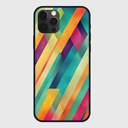 Чехол для iPhone 12 Pro Max Цветные диагональные полосы, цвет: 3D-черный