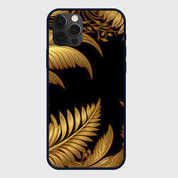 Чехол для iPhone 12 Pro Max Золотые объемные листья узоры, цвет: 3D-черный