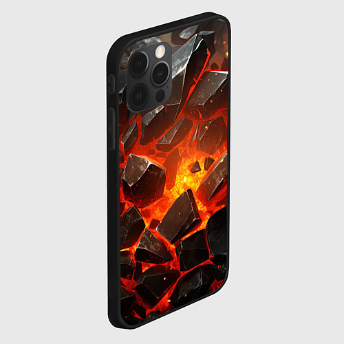 Чехол iPhone 12 Pro Max Летящие черные камни после взрыва / 3D-Черный – фото 2