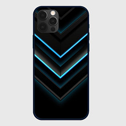 Чехол для iPhone 12 Pro Max Голубые геометрические неоновые полосы, цвет: 3D-черный