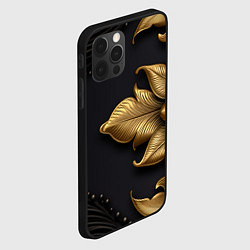 Чехол для iPhone 12 Pro Max Золотые объемные листья на черном фоне, цвет: 3D-черный — фото 2