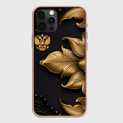 Чехол iPhone 12 Pro Max Золотой герб России / 3D-Светло-розовый – фото 1