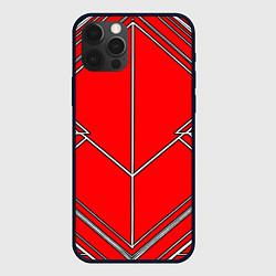 Чехол для iPhone 12 Pro Max Белые полосы на красном фоне, цвет: 3D-черный