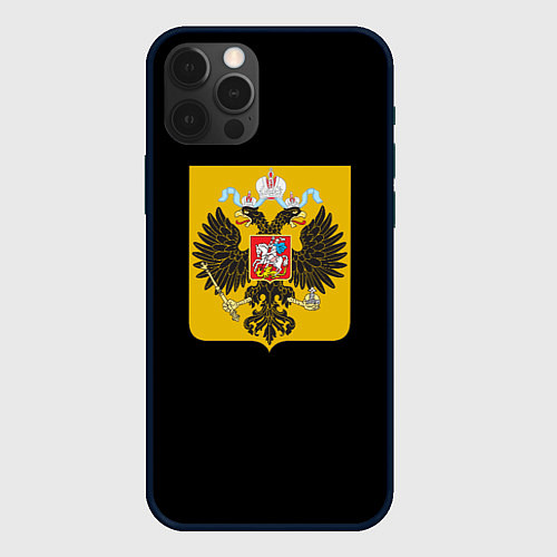 Чехол iPhone 12 Pro Max Патриотическая символика герб России / 3D-Черный – фото 1