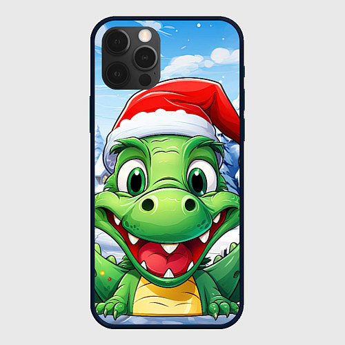 Чехол iPhone 12 Pro Max Зеленый счастливый дракон новогодний / 3D-Черный – фото 1
