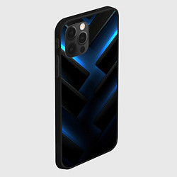 Чехол для iPhone 12 Pro Max Черный абстрактный фон и синие неоновые вставки, цвет: 3D-черный — фото 2