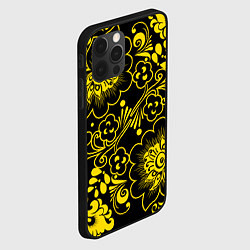 Чехол для iPhone 12 Pro Max Хохломская роспись золотые цветы на чёроном фоне, цвет: 3D-черный — фото 2