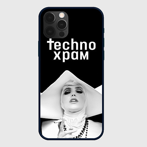 Чехол iPhone 12 Pro Max Techno храм монашка в белом / 3D-Черный – фото 1