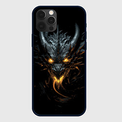 Чехол для iPhone 12 Pro Max Черный огненный пещерный дракон символ 2024, цвет: 3D-черный