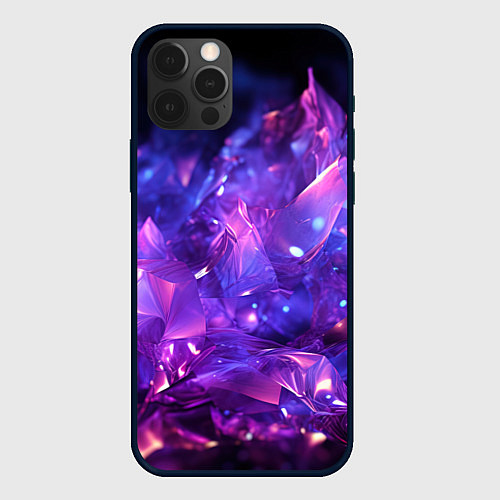 Чехол iPhone 12 Pro Max Синяя фиолетовая прозрачная абстракция / 3D-Черный – фото 1