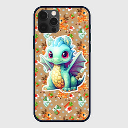 Чехол для iPhone 12 Pro Max Маленький синий дракон на фоне оленей, цвет: 3D-черный