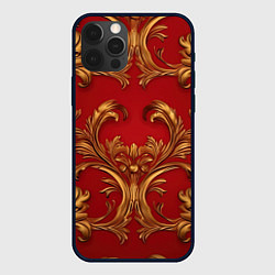 Чехол для iPhone 12 Pro Max Золотые узоры на красном, цвет: 3D-черный