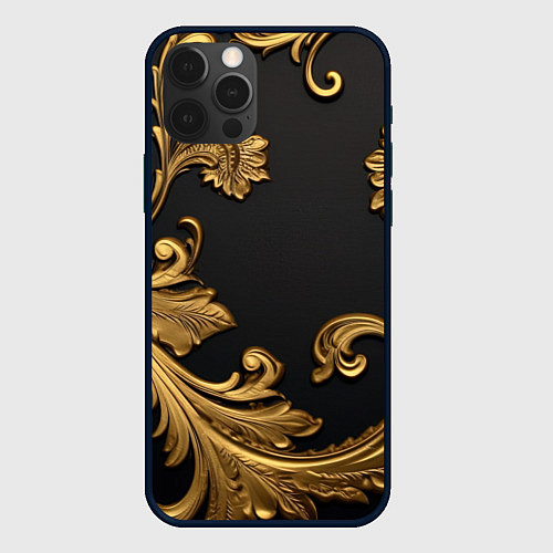 Чехол iPhone 12 Pro Max Лепнина золотые объемные узоры / 3D-Черный – фото 1