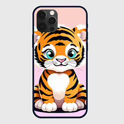 Чехол для iPhone 12 Pro Max Милый тигренок с цветами на фоне, цвет: 3D-черный
