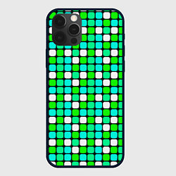 Чехол для iPhone 12 Pro Max Зелёные и белые квадраты, цвет: 3D-черный