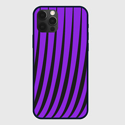 Чехол для iPhone 12 Pro Max Неоновый фиолетовый полосатый, цвет: 3D-черный