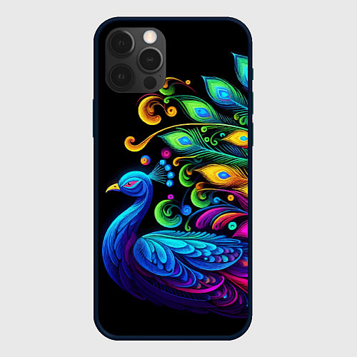 Чехол iPhone 12 Pro Max Neon peacock - art / 3D-Черный – фото 1