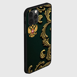 Чехол для iPhone 12 Pro Max Золотой герб России на темном зеленом фоне лепнина, цвет: 3D-черный — фото 2