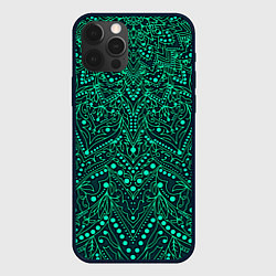 Чехол iPhone 12 Pro Max Узоры мандала зелёный