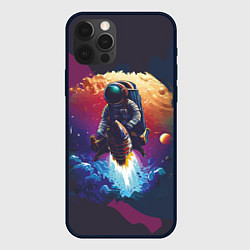Чехол для iPhone 12 Pro Max Космонавт на ракете в галактике, цвет: 3D-черный