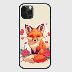 Чехол для iPhone 12 Pro Max Влюбленная лисичка в сердечках, цвет: 3D-черный