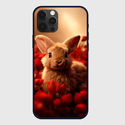 Чехол для iPhone 12 Pro Max Влюбленный кролик в розах, цвет: 3D-черный