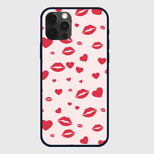 Чехол iPhone 12 Pro Max Поцелуйчики паттерн / 3D-Черный – фото 1