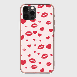 Чехол для iPhone 12 Pro Max Поцелуйчики паттерн, цвет: 3D-светло-розовый