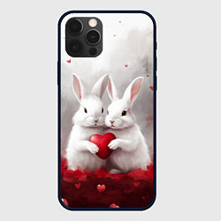 Чехол для iPhone 12 Pro Max Белые кролики с сердцем, цвет: 3D-черный