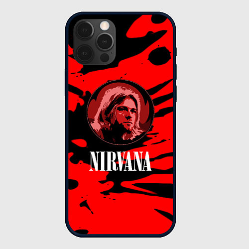 Чехол iPhone 12 Pro Max Nirvana красные краски рок бенд / 3D-Черный – фото 1