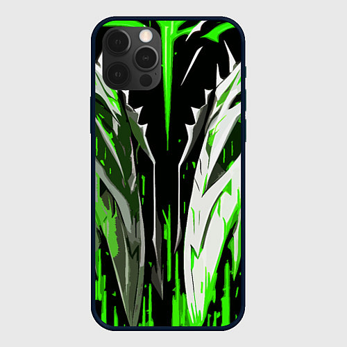 Чехол iPhone 12 Pro Max Металл и зелёные линии / 3D-Черный – фото 1