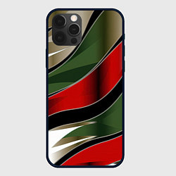 Чехол для iPhone 12 Pro Max Белые зеленые и красные полосы, цвет: 3D-черный